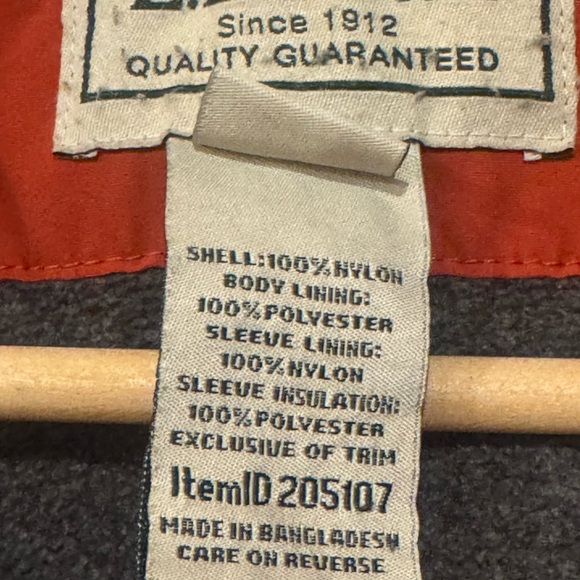 L.L.Bean Rust Orange Insulated Nylon Jacket Fleece Lined Men’s Small - Picture 10 of 11